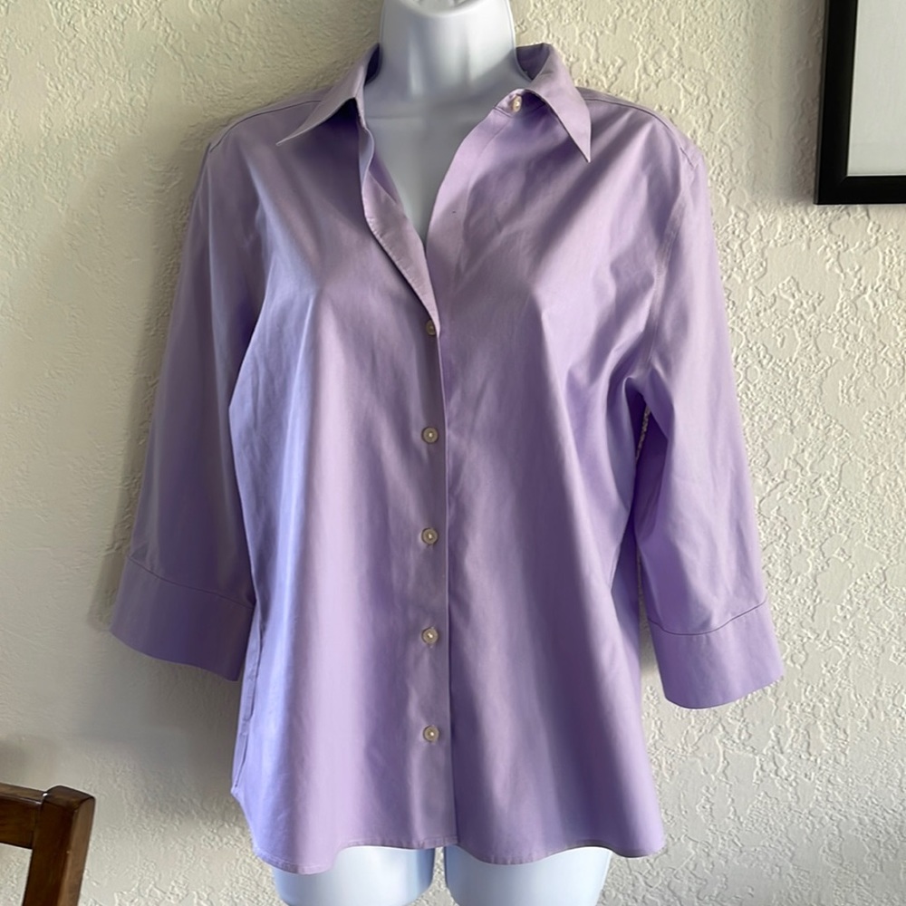 Lot of 2 Eddie Bauer Cotton no wrinkle 3/4 sleeve button down shirts